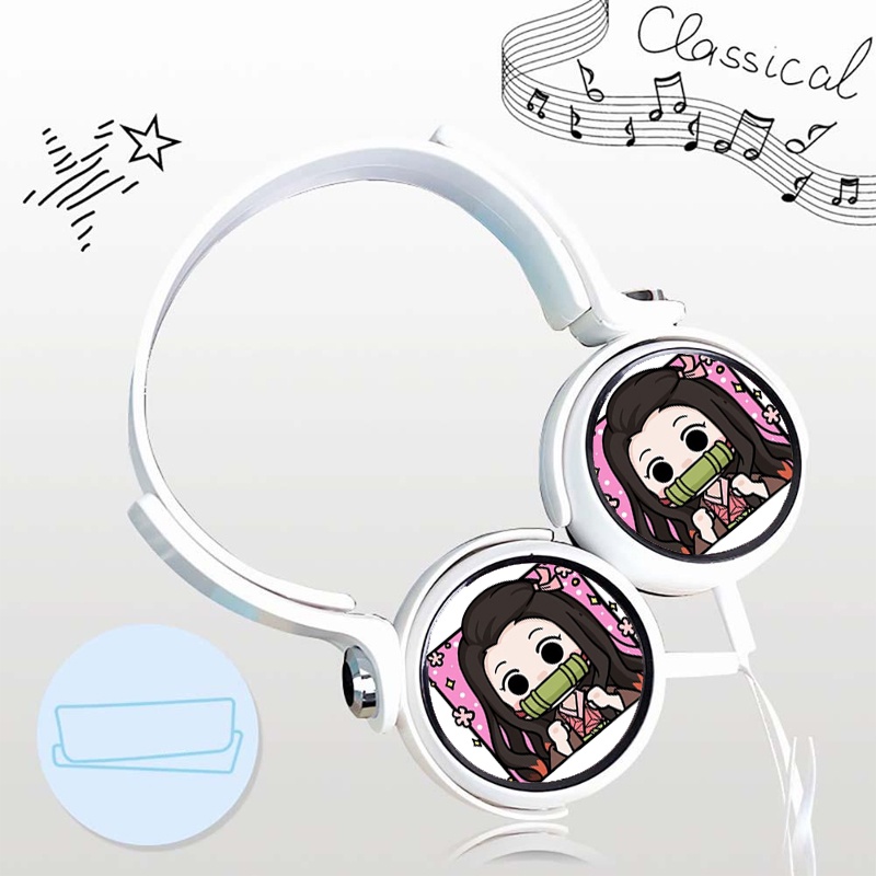 Tai nghe chụp in hình KIMETSU NO YAIBA Thanh Gươm Diệt Quỷ ver CHIBI VUÔNG anime chibi cắm dây tiện lợi thời trang