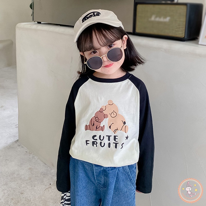 Áo Thun Tay Dài Dáng Rộng In Họa Tiết Hoạt Hình Đơn Giản Thời Trang Cho Bé Gái