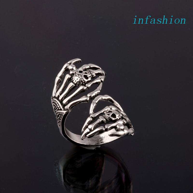 Nhẫn Hở Mạ Bạc Hình Đầu Lâu Phong Cách Gothic Cổ Điển Thời Trang Cho Nam