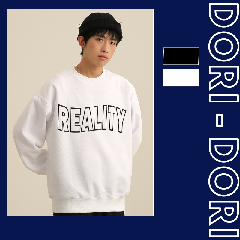 Áo sweater dài tay cổ tròn oversize nam nữ phong cách Hàn Quốc in chữ REALITY của nhà Dori - Dori (Mã H8)