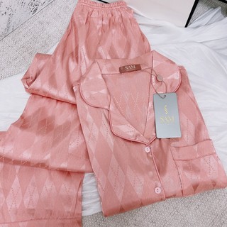 Bộ pijama lụa vân Sam luxury, bộ mặc nhà lụa dài tay cao cấp