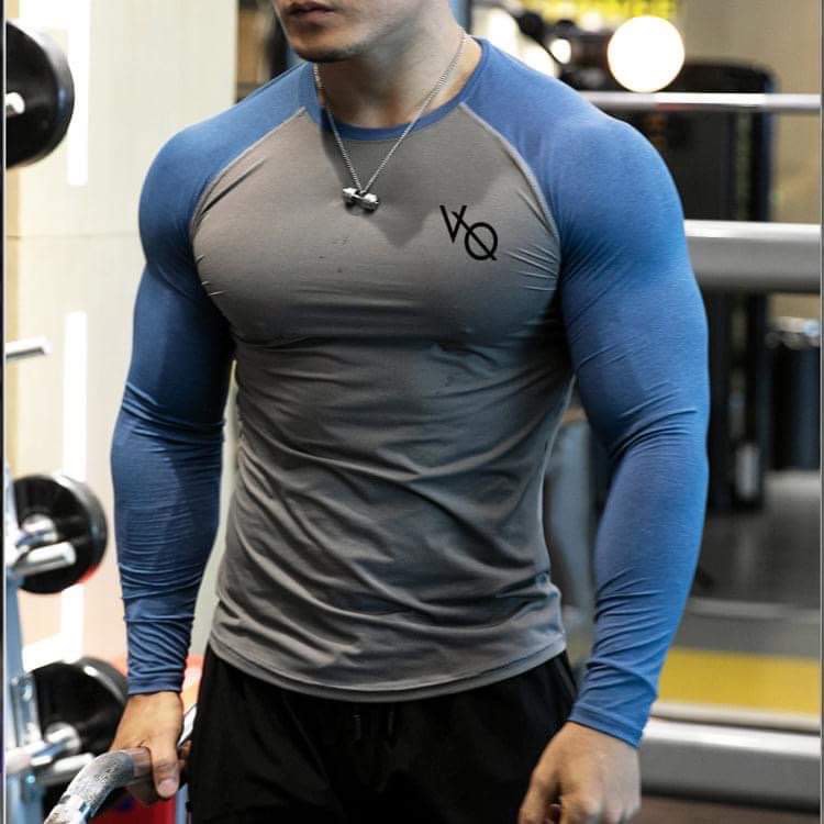 Áo  Thể Thao Nam VQ Sport Phối Màu  thun lạnh tập gym cổ tròn dài tay vải thoáng mát co giãn chuẩn form Nam Tính