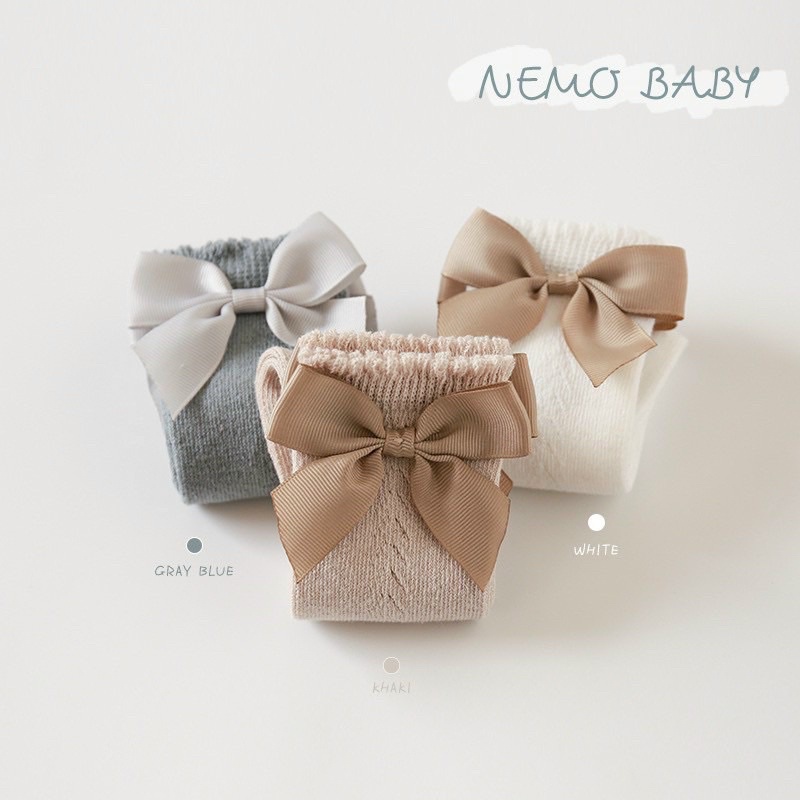 Tất bốt cổ cao nơ vintage cho bé gái