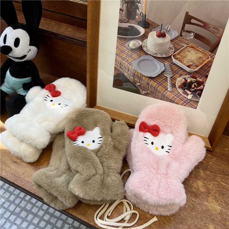 Sanrio Găng Tay Lông Xù Dày Dặn Chống Lạnh Họa Tiết Hello Kitty Dễ Thương Dành Cho Học Sinh # 1