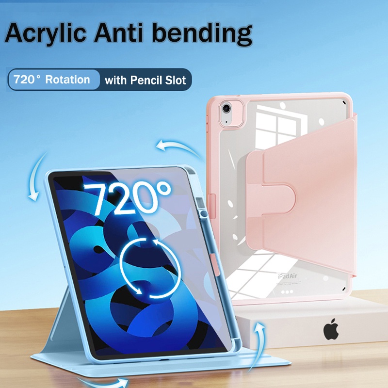 Bao Da Máy Tính Bảng Bảo Vệ 360 Độ Cho IPad 10.9 "Pro 11 6th 2022 2022° Ốp Máy Tính Bảng Bằng Acrylic Trong Suốt Có Giá Đỡ Xoay Được Cho Ipad 12.9 M2 Air 5 4 Air 3 Pro 10.5 10.2 9th 8th 7th 9.7 Air 2 1 Mini 6