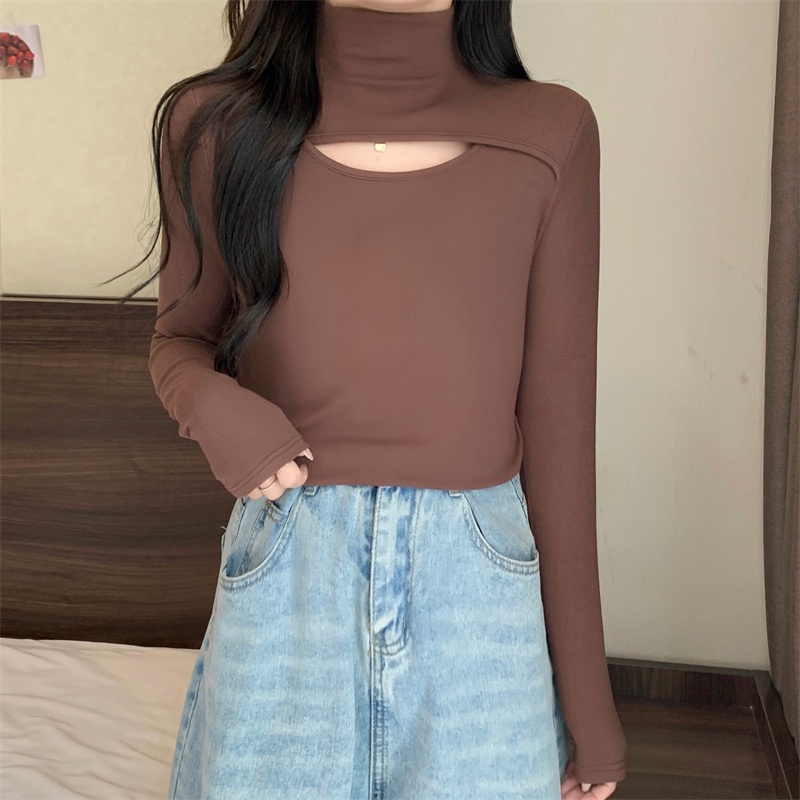 Áo SUXI tay dài màu trơn thiết kế khoét lỗ phong cách quyến rũ