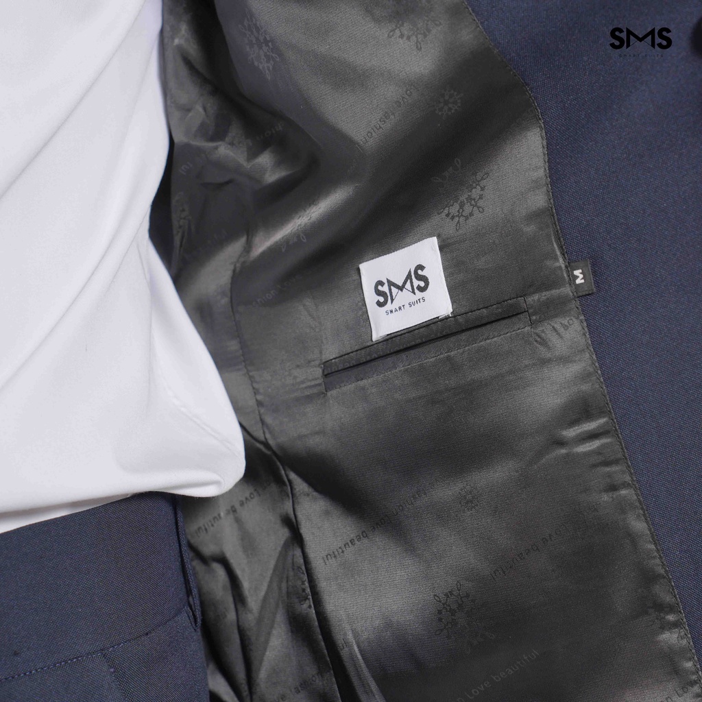 Bộ vest nam xanh navy 1 khuy 2 túi, form ôm Smart Suits