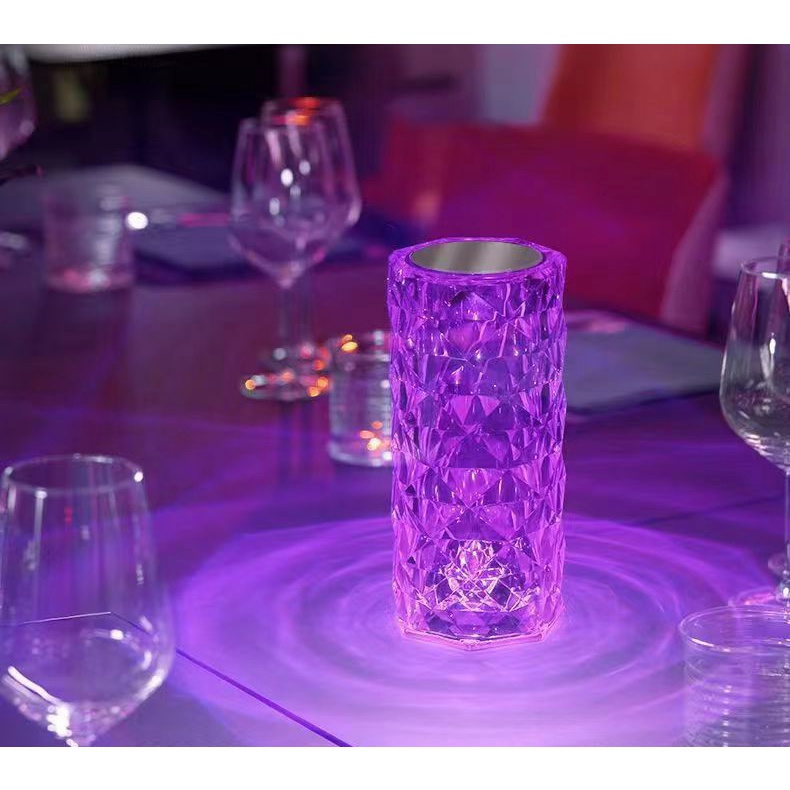 Đèn ngủ pha lê kim cương để bàn cảm ứng 16 màu decor trang trí phòng ngủ, phòng khách kèm điều khiển