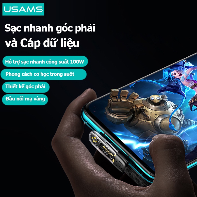 Usams Dây Cáp Sạc Nhanh Trong Suốt 100W IP Type C