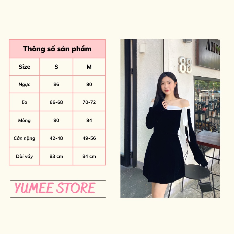 Váy nhung đen trễ vai phối dây nơ tiểu thư sang chảnh dự tiệc, hẹn hò, du lịch - Yumee