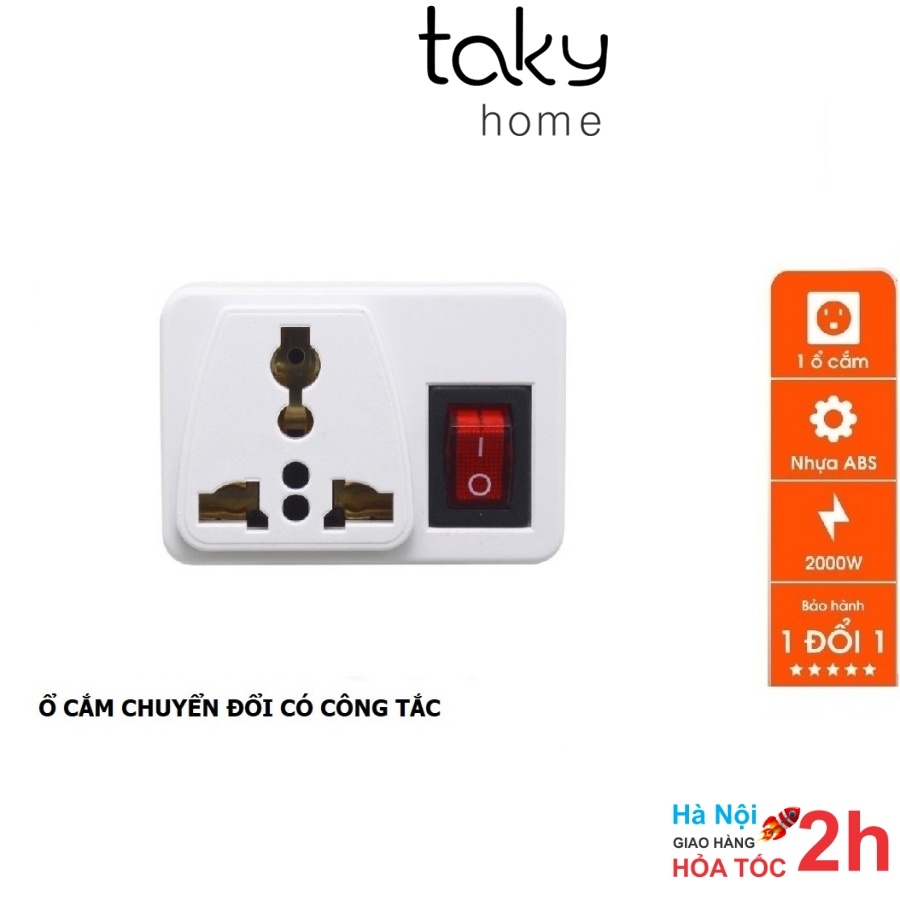 Phích Ổ Cắm Điện - Có Công Tắc, Chuyển Đổi Từ 3 Chân Sang 2 Chân || 3 Chạc Sang 2 Chấu - Tiện Dụng - TakyHome 8609