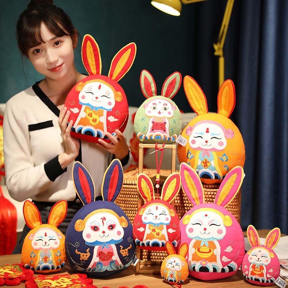 Thỏ Nhồi Bông Mềm Mại Phong Cách Trung Hoa Trang Trí Nhà Cửa