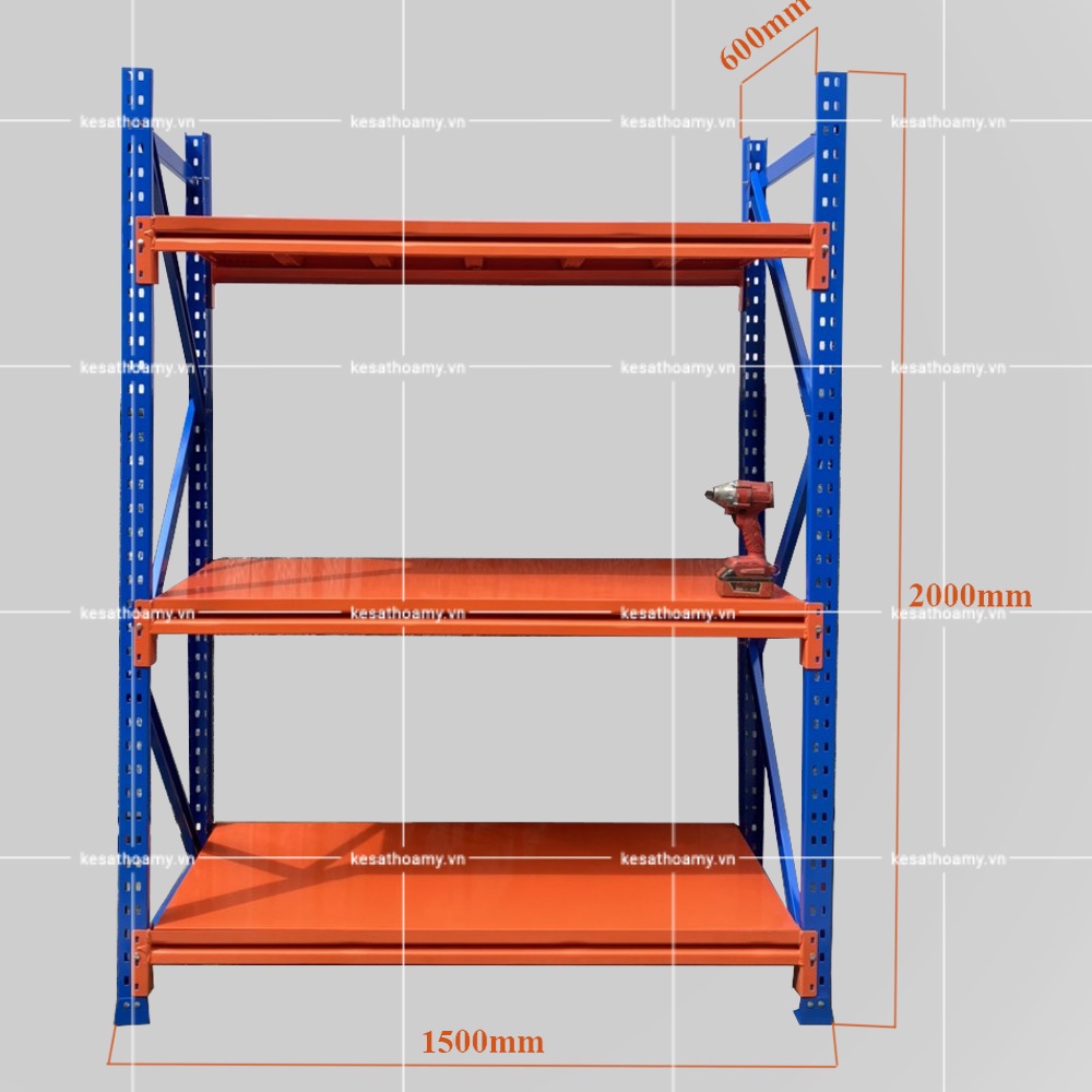 Kệ Trung tải 3 tầng HM103z kích thước dài 1.5m x rộng 0.6m x cao 2m x 3 tầng