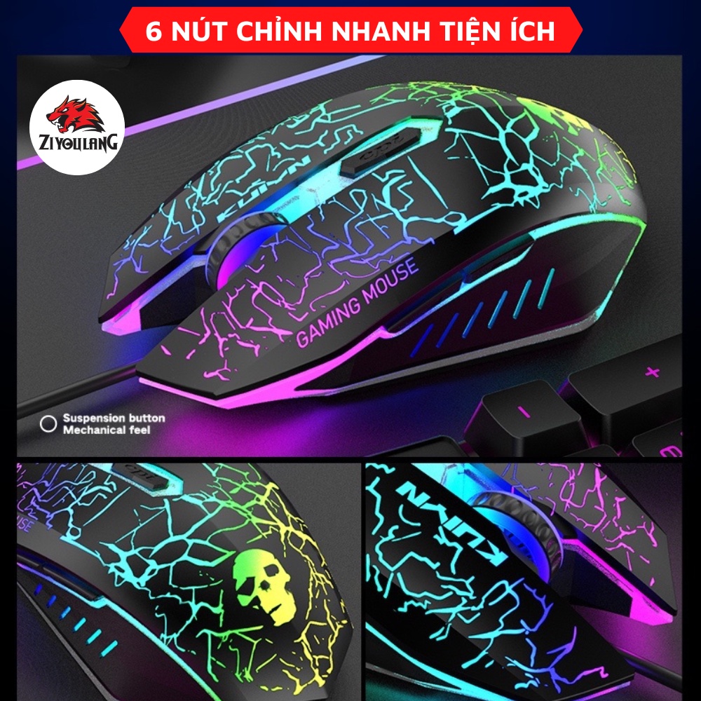 Chuột Máy Tính Có Dây ZiyouLang T66 Gaming Mouse Thiết Kế Độc Lạ, 6 Nút Chức Năng, Led RGB Đổi Màu, Phù Hợp Laptop/Pc