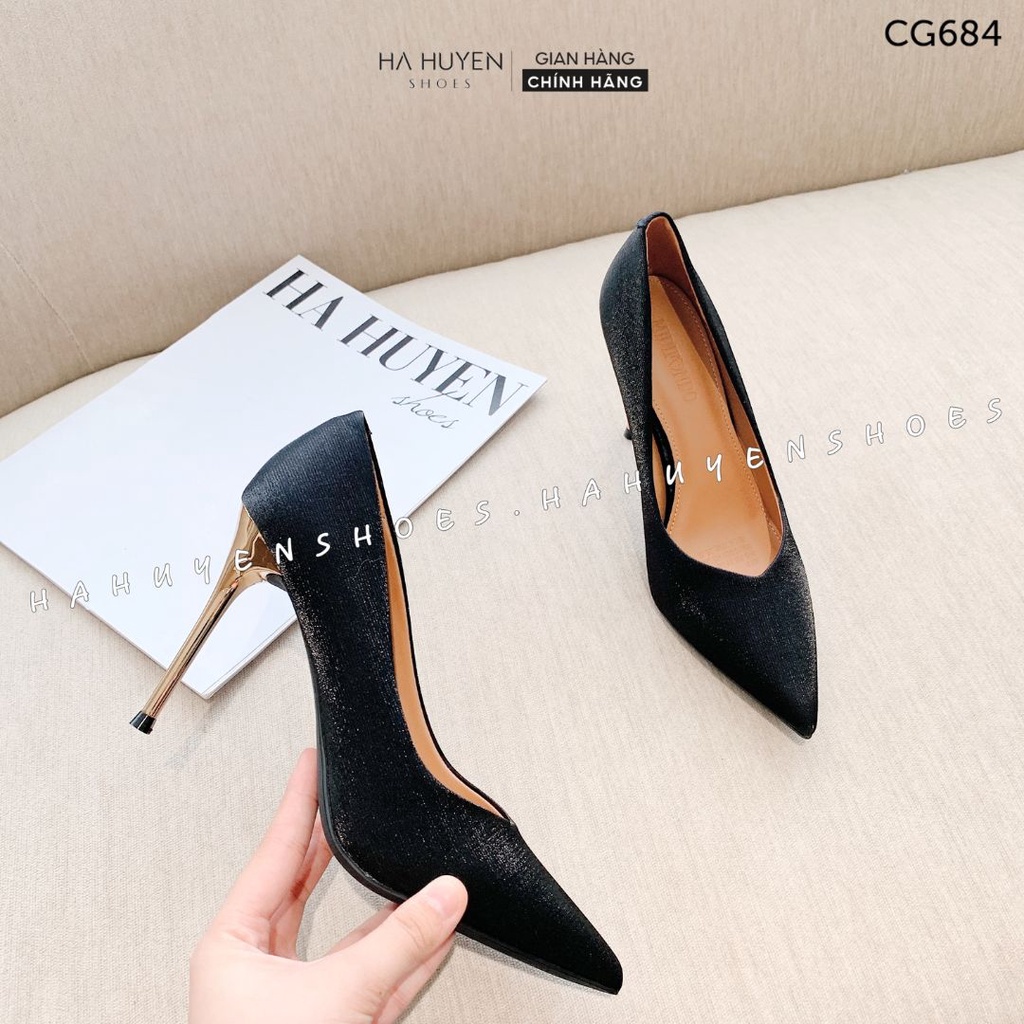 Giày cao gót nữ Hà Huyền Shoes lụa gót nhọn 9 phân - CG684