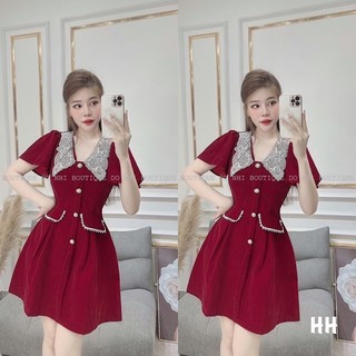 BIGSIZE HIẾU HIẾU ( Đầm nhung cổ viền ren 55-100kg )