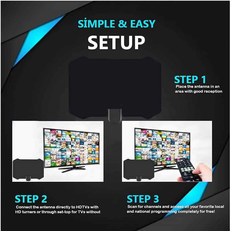 Ăng ten tv trong nhà kỹ thuật số - ăng ten hdtv thông minh, hỗ trợ rõ ràng 1080p 4k, tăng cường tín hiệu khuếch đại mạnh mẽ, phạm vi 270 dặm