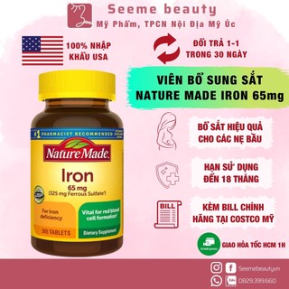 [Bill Mỹ - Date xa] Viên Uống Bổ Sung Sắt Nature Made Iron 65mg SeeMe Beauty VA-015