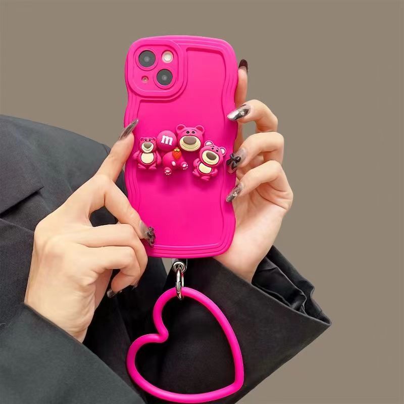 Strawberry bear Casing for Samsung 20 S21 S22 S20FE S21FE S20 Plus S21 Plus S22 Plus S20 Ultra S21 Ultra S22 Ultra big wave Silicone soft Phone Case With free lanyard strap