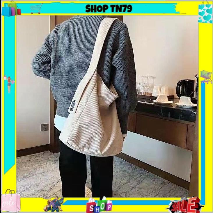 Túi tote đeo chéo đeo vai vải nhung trơn 2 màu hồng kem để laptop đi học đi chơi TX-05