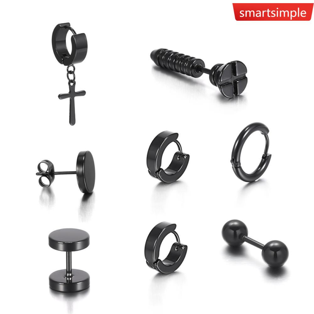 Bông Tai N4T9 Bằng Thép Không Gỉ Màu Đen Đơn Giản Sáng Tạo