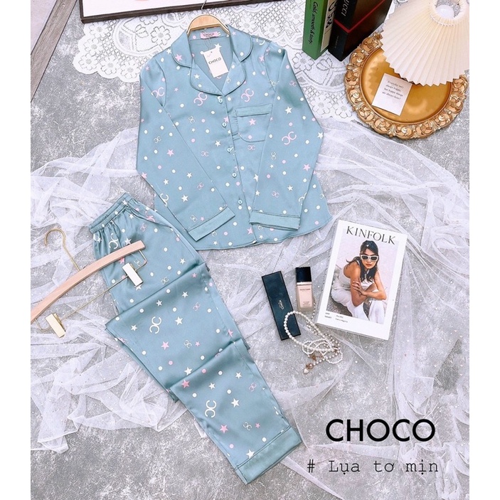 Bộ lụa hãng SAM áo dài tay quần dài bộ mặc nhà đẹp bộ pijama cao cấp