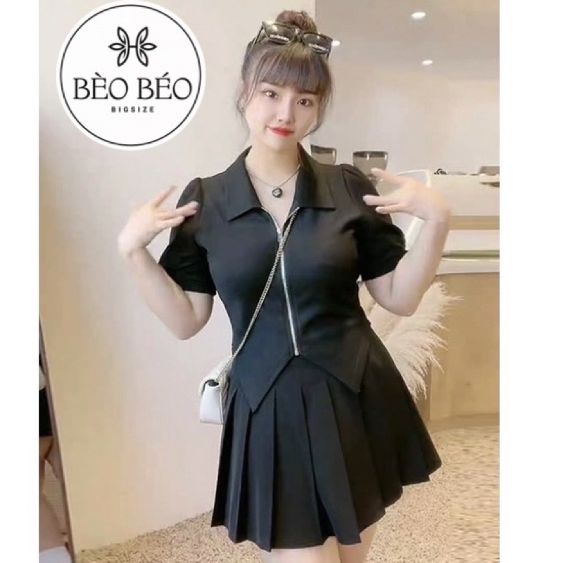 Áo thun kiểu cổ trụ croptop khoá kéo bigsize 55-90kg ( bèo béo bigsize )