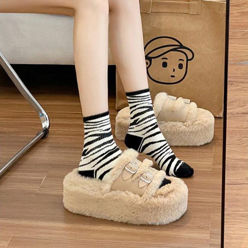 Dép Đi Trong Nhà Phối Lông Ấm Áp Thời Trang Cho Nữ