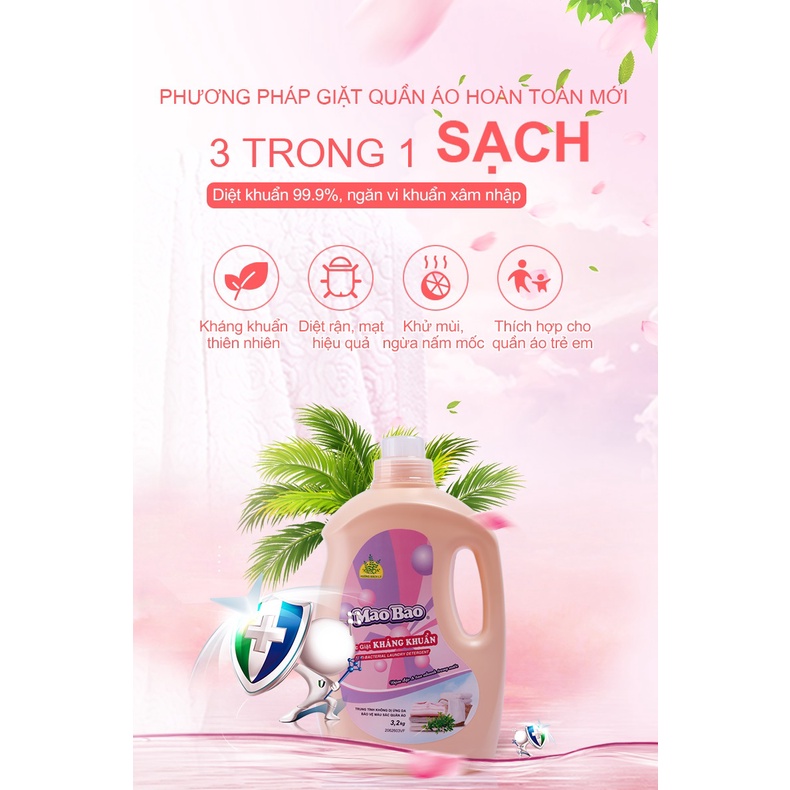 Nước giặt kháng khuẩn Mao Bao chai nhỏ Hương hoa bách lý khử mùi, nấm mốc, loại bỏ 99.9% vi khuẩn, dành cho da nhạy cảm