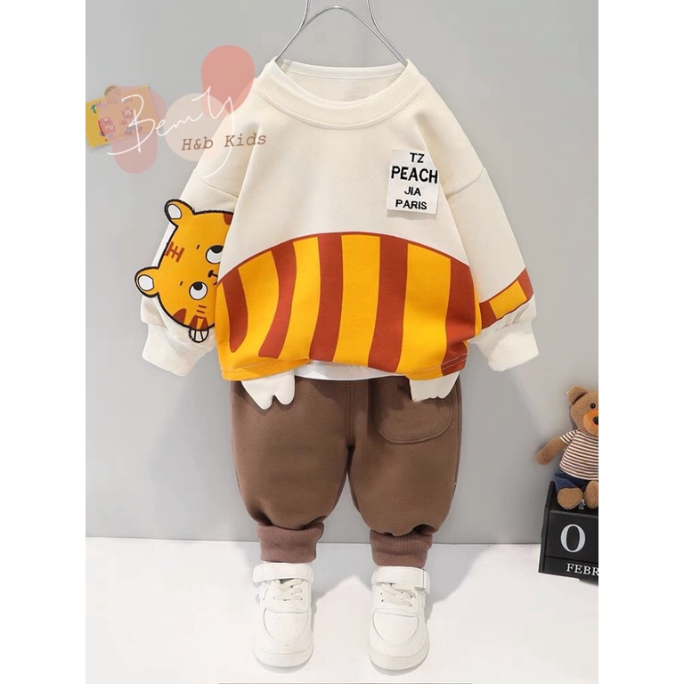 Đồ Bộ Bé Trai Thu Đông Chất Nỉ Da Cá, Bộ Nỉ Thu Đông Bé Trai Hoạ Tiết Động Vật Xinh Xắn, Bộ Nỉ Cho Bé Trai M026