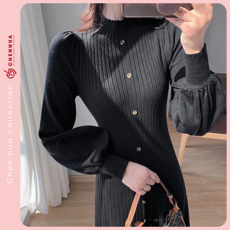 Váy len nữ dáng dài ChenHua đầm len QC đẹp VT24