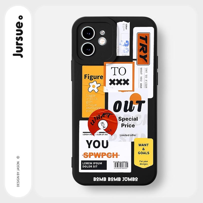 Ốp lưng JURSUE dẻo hình độc lạ ngầu nam đen Cho iPhone 14 13 12 11 Pro Max SE 2020 X XR XS 8 7 ip 6S 6 Plus Y2482