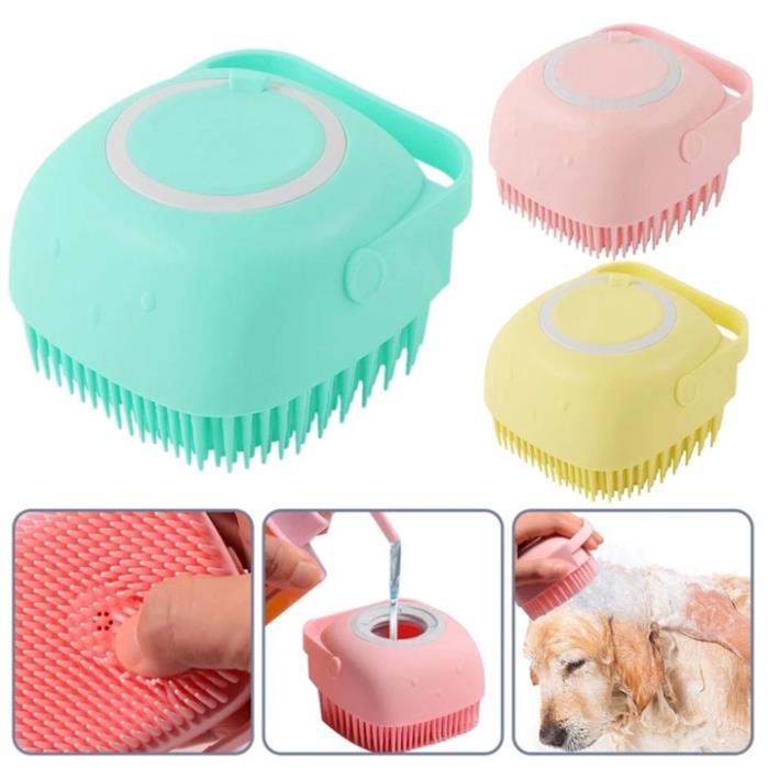 MỚI VỀ Bàn Chải Tắm Silicon - Găng Tay Tắm Tạo Bọt Massage Có Chỗ Đựng Sữa Tắm Cho Chó Mèo