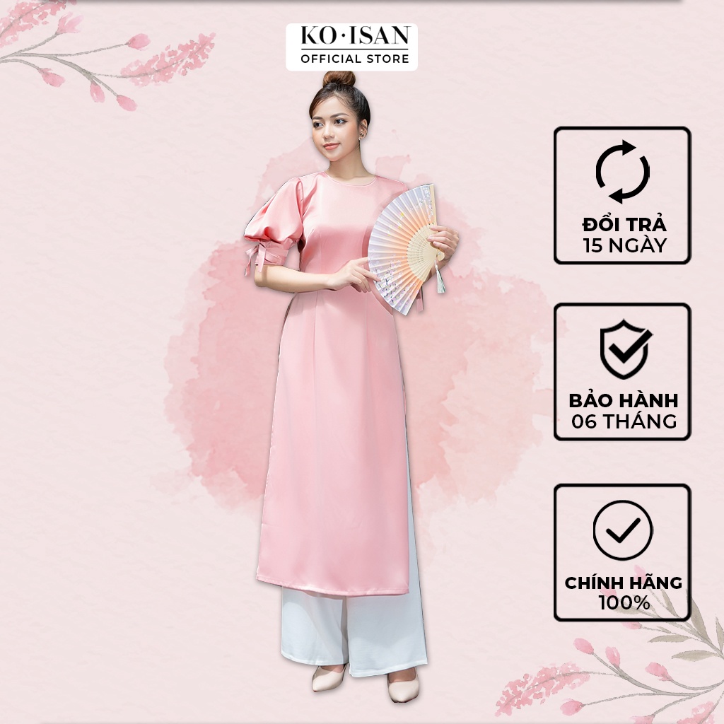 Áo dài cách tân nữ thiết kế lụa hồng dáng ôm tay phồng buộc nơ thanh lịch KOISAN 21051020-4