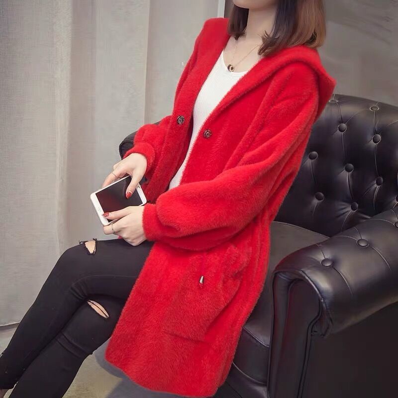 Áo Khoác cardigan Có Mũ Trùm Dáng Rộng Dài Dày Dặn Phong Cách Hàn Quốc