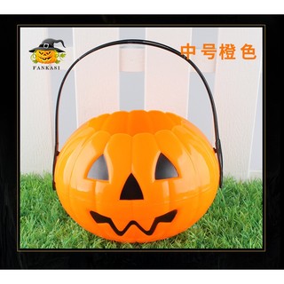 (về màu cam) giỏ bí ngô đựng kẹo halloween