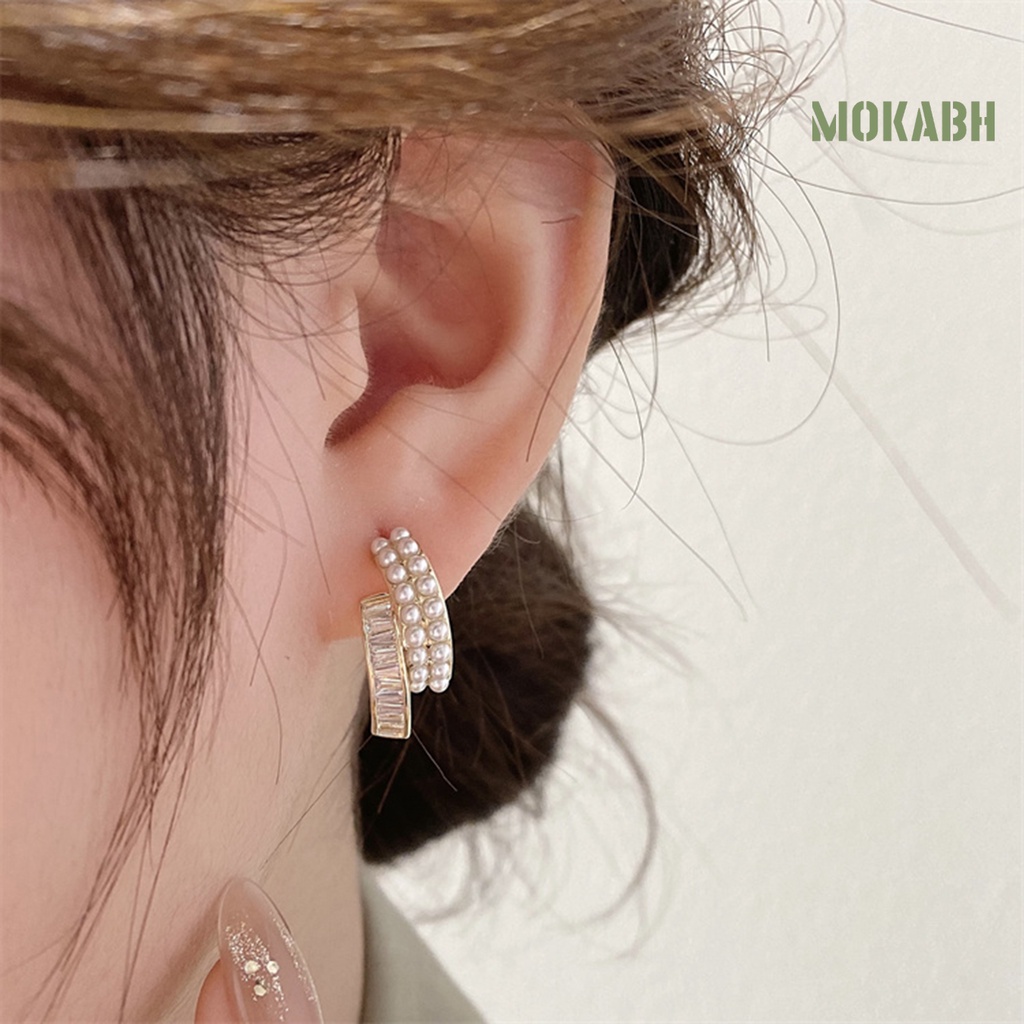 [Mới] 1 Cặp Bông Tai Hạt Cườm Ngọc Trai Giả Hai Lớp Trang Sức Dự Tiệc Cho Nữ