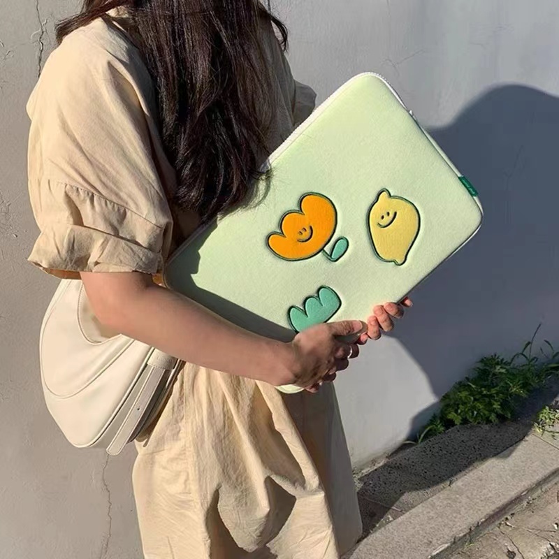 Túi đựng máy tính xách tay 11/ 13/ 15/ 15.6 inch chống sốc thêu họa tiết phong cách Hàn Quốc đáng yêu