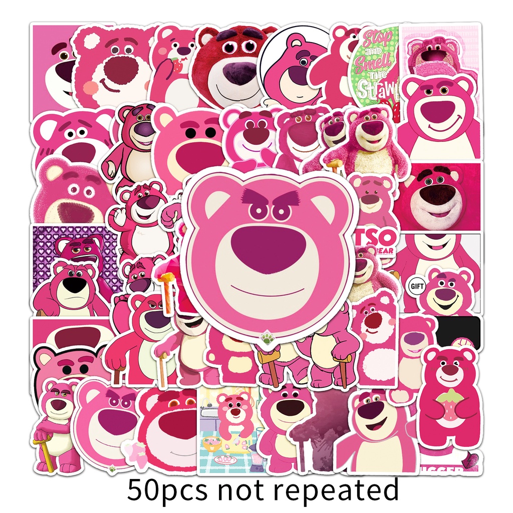 Bộ 50 Miếng Dán Họa Tiết Gấu Và Dâu Tây Dễ Thương Độc Đáo DIY