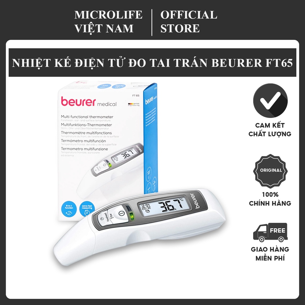 Nhiệt kế hồng ngoại BEURER FT65 |  Đo nhanh , chính xác trong 1 giây - Tích hợp 6 tính năng trong 1 - Bảo hành 24 Tháng