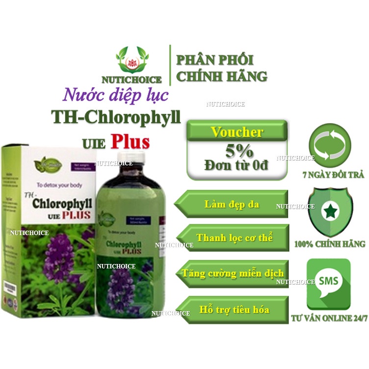Nước diệp lục cô đặc THChlorophyll UIE Plus thanh lọc cơ thể, đẹp da, giảm cân, chống lão hoá, tăng cường sức khoẻ 500ml