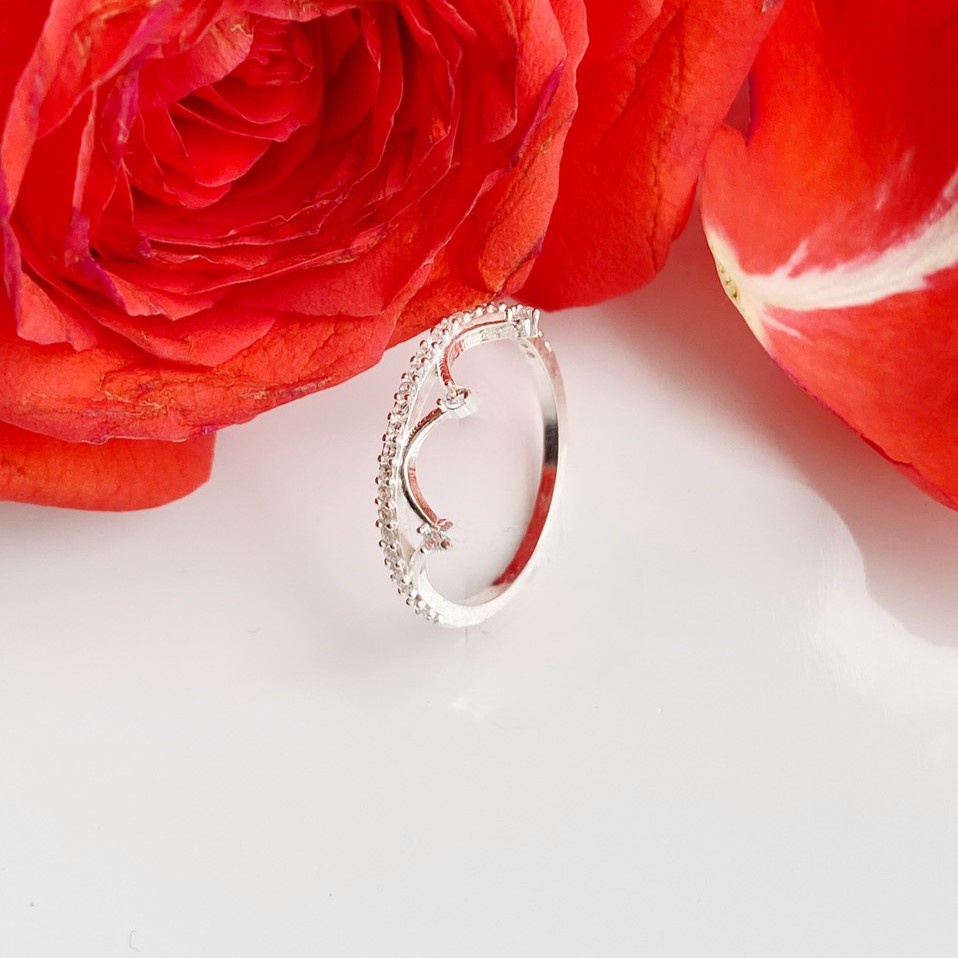 Nhẫn vương miện nữ đính đá thời trang, Nhẫn nữ bạc ta sang trọng nữ tính