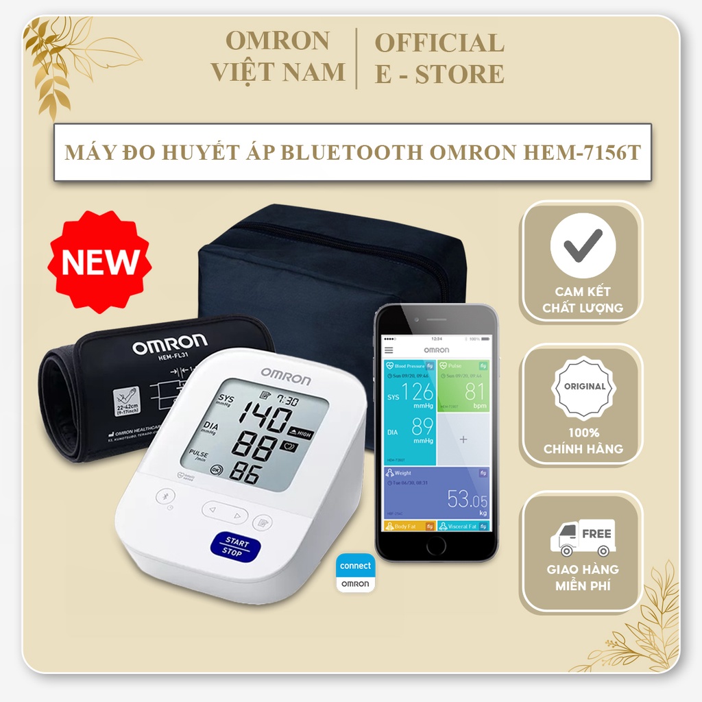 Máy đo huyết áp bắp tay tự động Bluetooth HEM-7156T Chính Hãng | Đo nhanh với độ chính xác, Kết nối điện thoại, mẫu mới