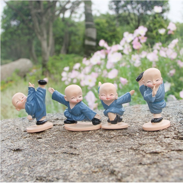 Mô Hình 4 Chú Tiểu KungFu, Decor Trang Trí Phòng Học, Làm Việc, Taplo Ô Tô