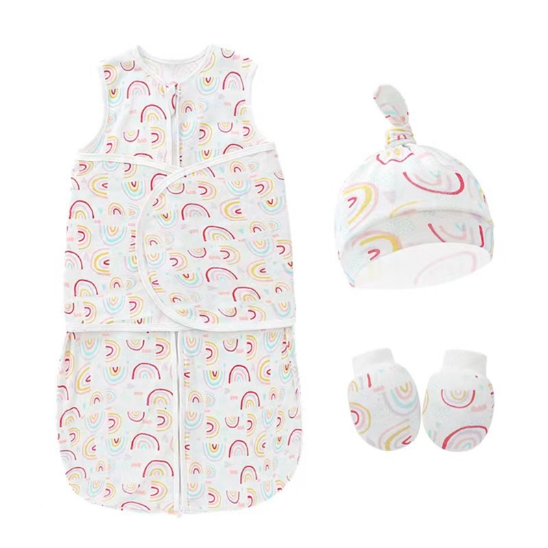 Chăn Quấn Em Bé Bằng Cotton Mềm Mại Chống Chảy Xệ Kèm Găng Tay Tiện Dụng