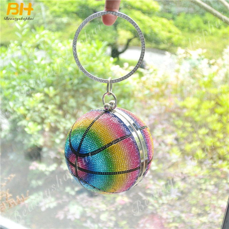 Túi Đeo Chéo Đính Đá Hình Quả Bóng Rổ Nhiều Màu Sắc Phong Cách Âu Mỹ Cho Nữ