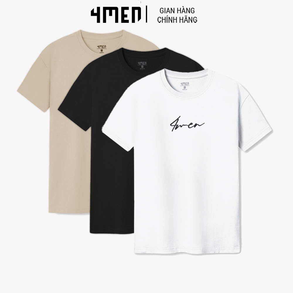 Áo thun nam đẹp 4MEN AT065 cổ tròn, form suông, thêu logo trước, mặt lưng in chữ, vải cotton dày
