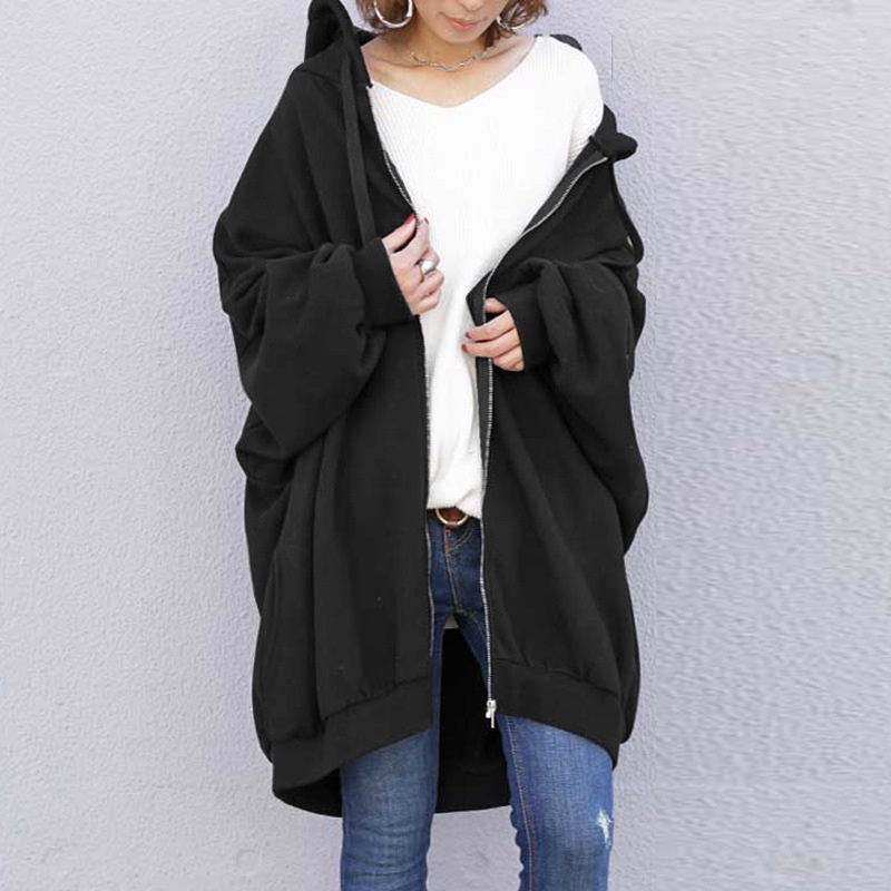 Mới Áo Hoodie Nữ Dáng Rộng Màu Trơn Thời Trang