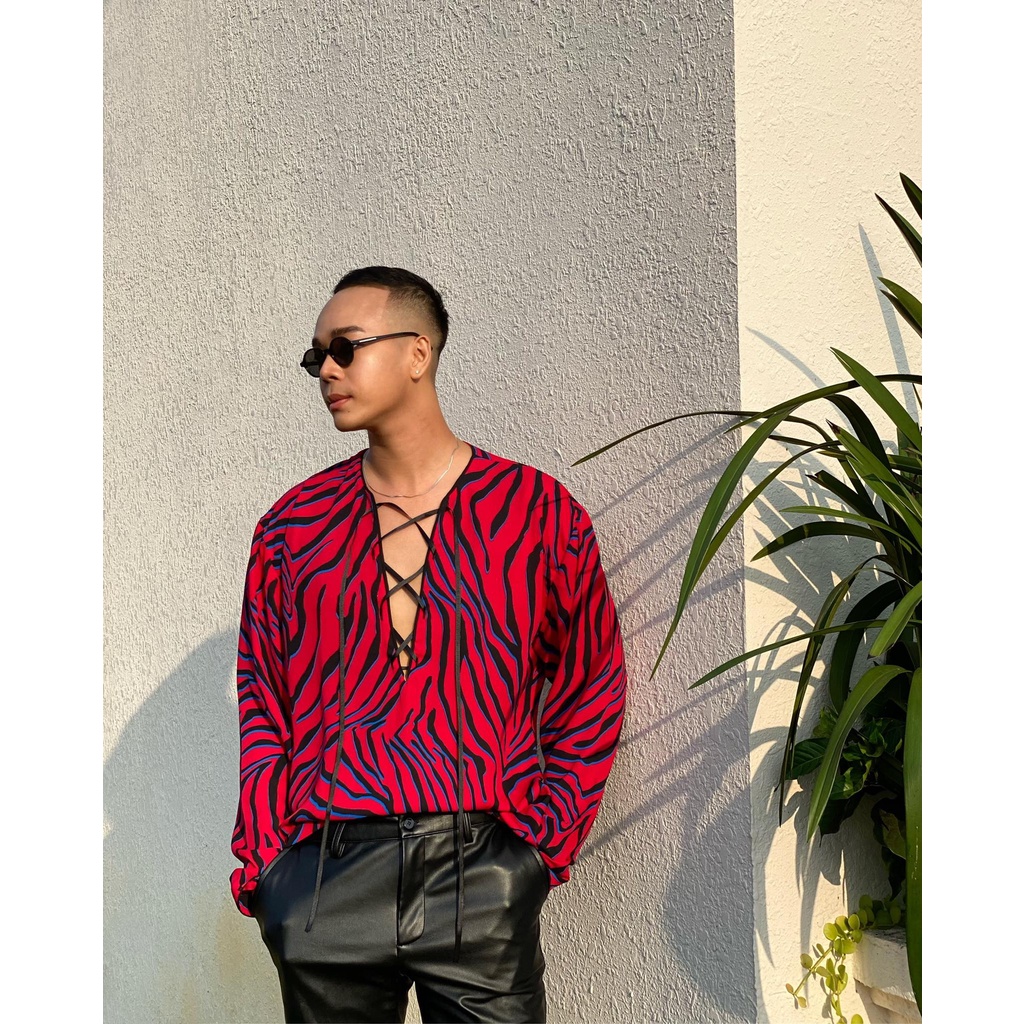 Áo Sơmi Tay Dài Đỏ Vằn