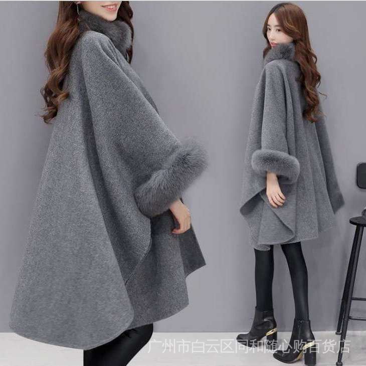 Áo Choàng Lông Cáo Giả Cao Cấp Phong Cách Retro Thời Trang Thu Đông Hàn Quốc